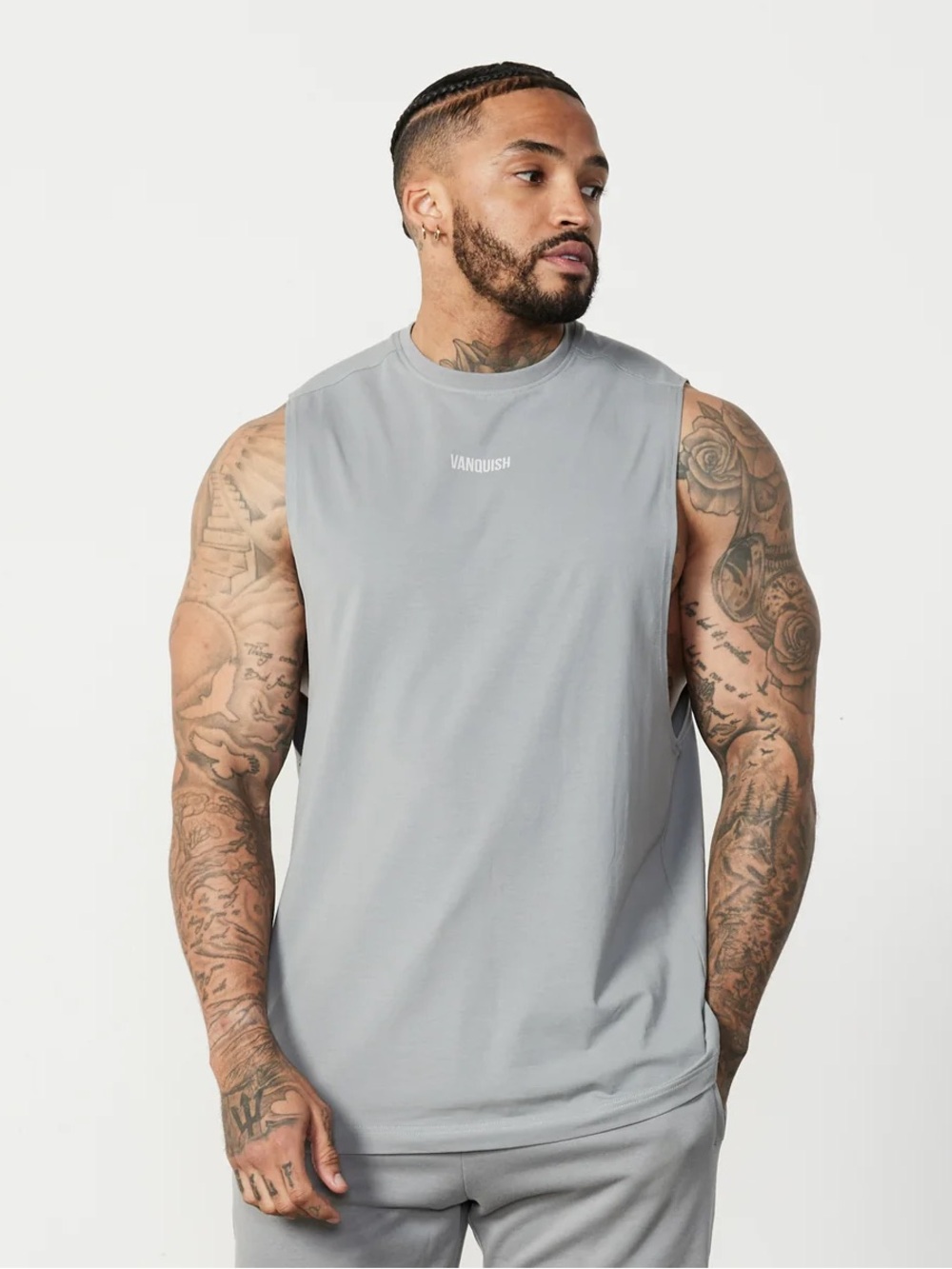 VANQUISH ESSENTIAL STEEL GREY OVERSIZED SLEEVELESS T SHIRT